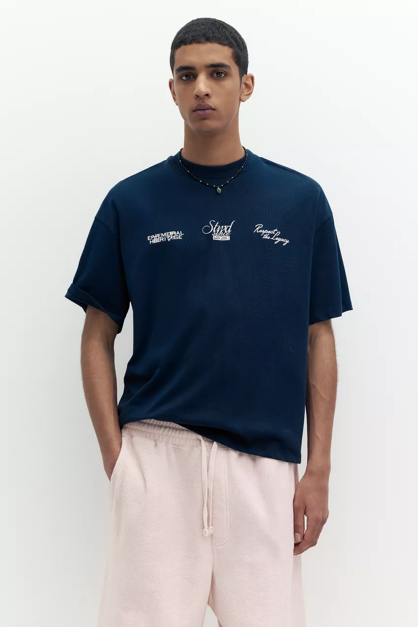 03232526401-M Blue STWD graphic T-shirt - Image 1